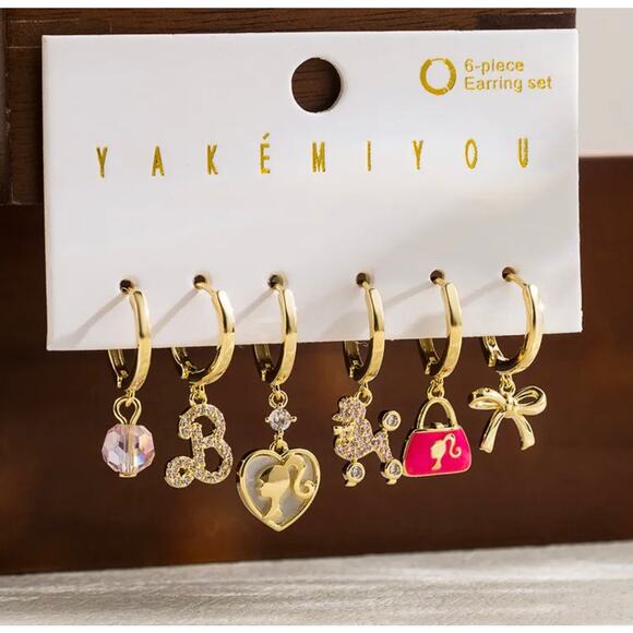 14k Gold Plated collection of 6 Barbie Earrings - Picture 1 of 6